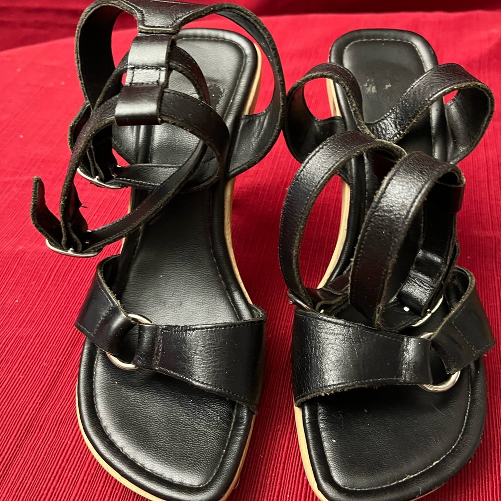 Black faux leather Straps Sandals